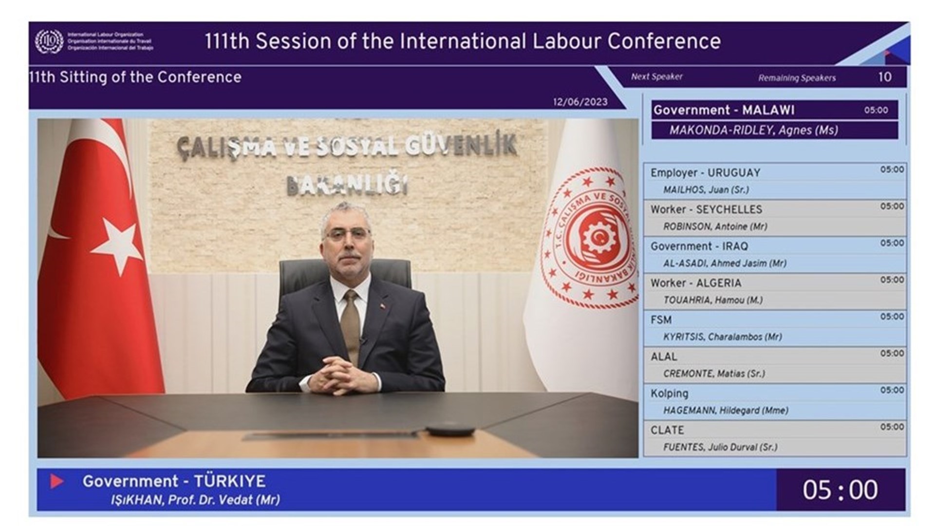 Uluslararası Çalışma Örgütü (ILO) tarafından her yıl düzenlenen Uluslararası Çalışma Konferansı’nın 111.’si 5-16 Haziran 2023 tarihleri arasında İsviçre’nin Cenevre şehrinde düzenlendi.