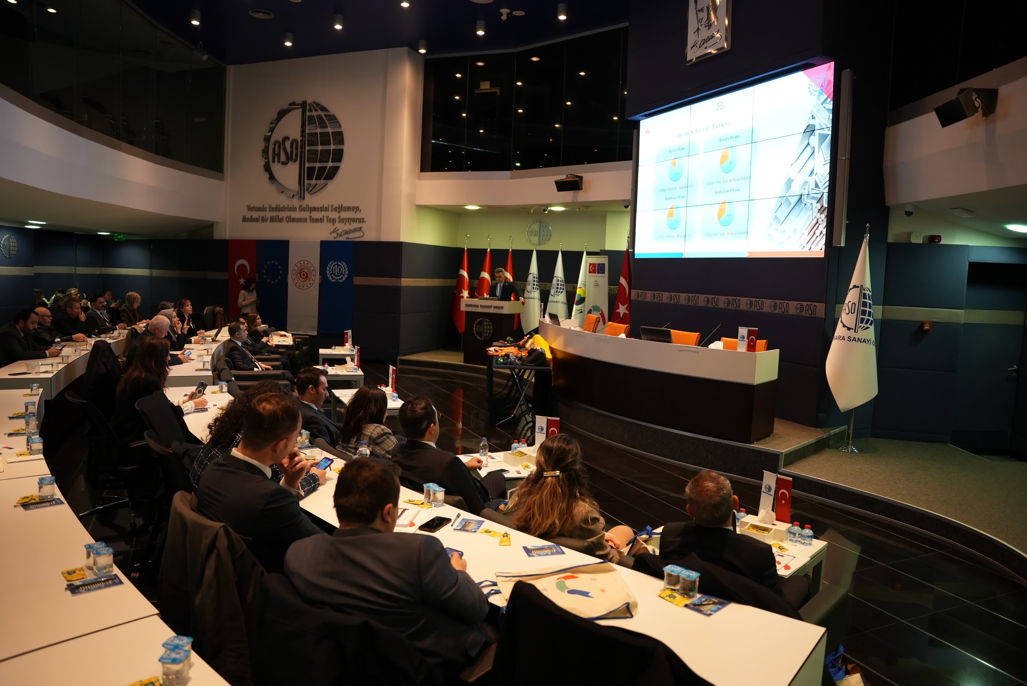 “İş Teftiş Rehberlik ve Sosyal Diyalog Yoluyla İşyeri Uyumunun Güçlendirilmesi Projesi” kapsamında düzenlenen sektörel rehberlik toplantısı 8 Nisan 2025 tarihinde Ankara Sanayi Odası’nda gerçekleştirildi.