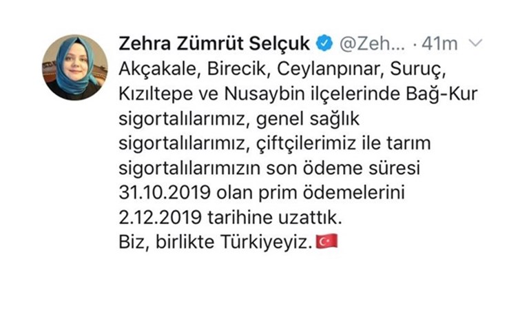 Bakan Selçuk: "6 İlçede GSS ve SGK Prim Ödemelerini 2 Aralık Tarihine Kadar Uzattık"