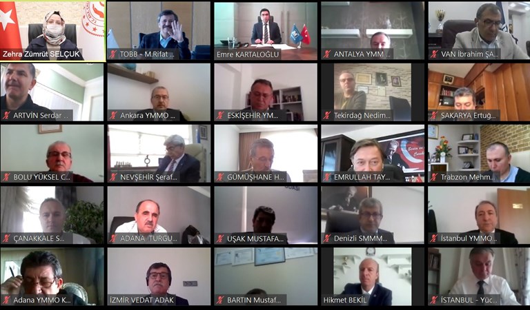 Bakan Selçuk, TÜRMOB ve TOBB Başkanlarıyla Video Konferansla "Kısa Çalışma Ödeneği"ni Görüştü